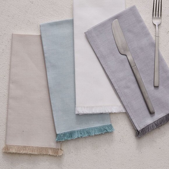 WEST ELM | NEW | Frayed Edge Napkin, White, Set of 16 - Picture 4 of 4